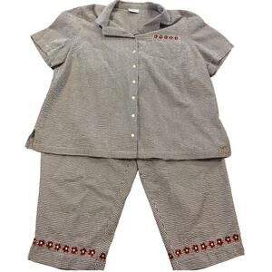 Liz & Me Checks Women's 2PC Short Sleeve Blouse Pants Set 2X Seersucker